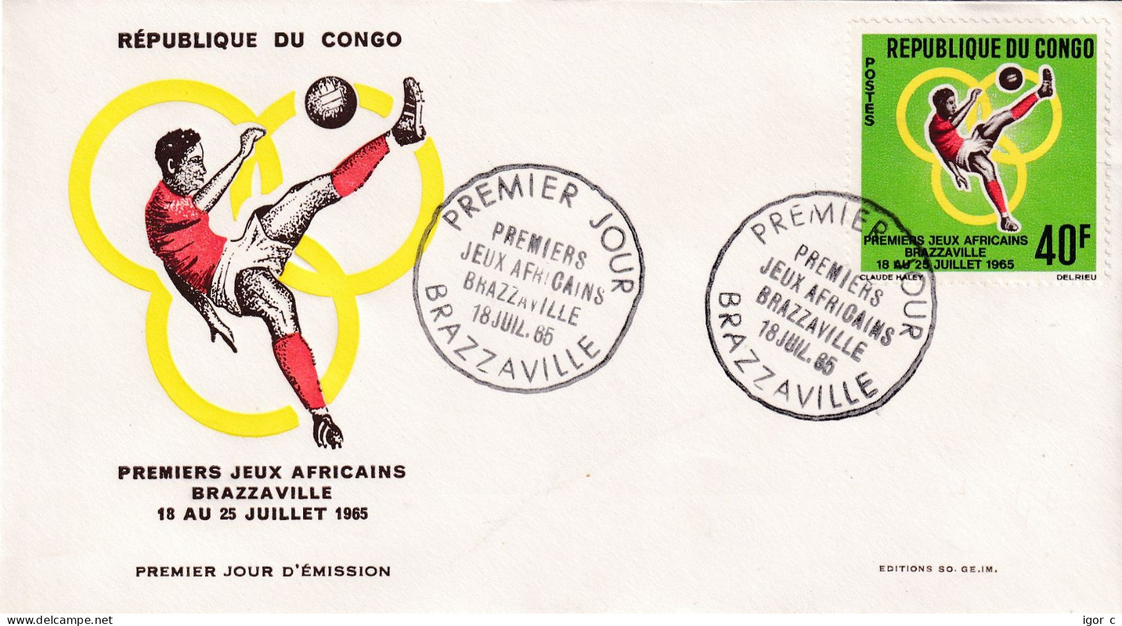 Congo Republ 1965 Cover: Football Soccer Fussball Calcio; 1st African Cup Brazzaville - Afrika Cup