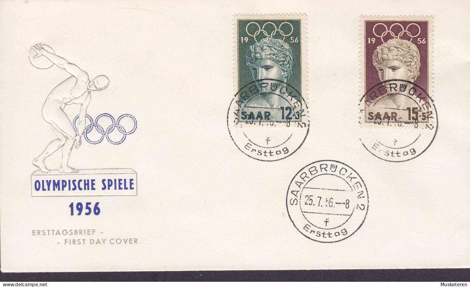 Saar SAARBRÜCKEN 1956 FDC Cover Ersttags Brief Premier Jour Lettre Olympische Spiele Olympic Games Jeux Olympique Set - FDC