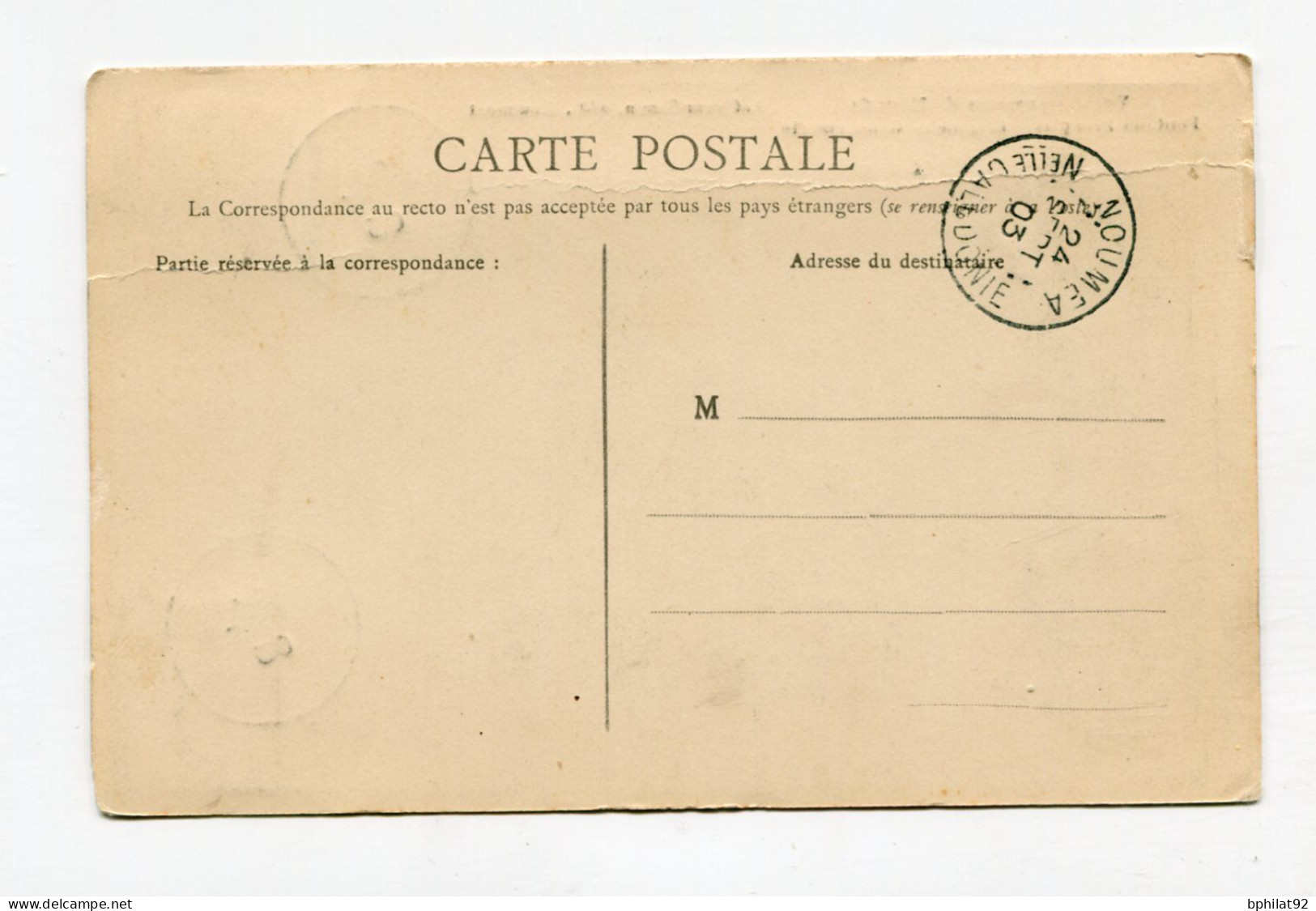 !!! NOUVELLE CALEDONIE, CACHET DE NOUMEA DE 1903 SUR CPA NON VOYAGEE - Lettres & Documents