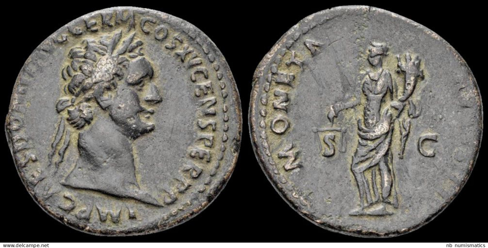 Domitian AE As Moneta Standing Left - The Flavians (69 AD Tot 96 AD)