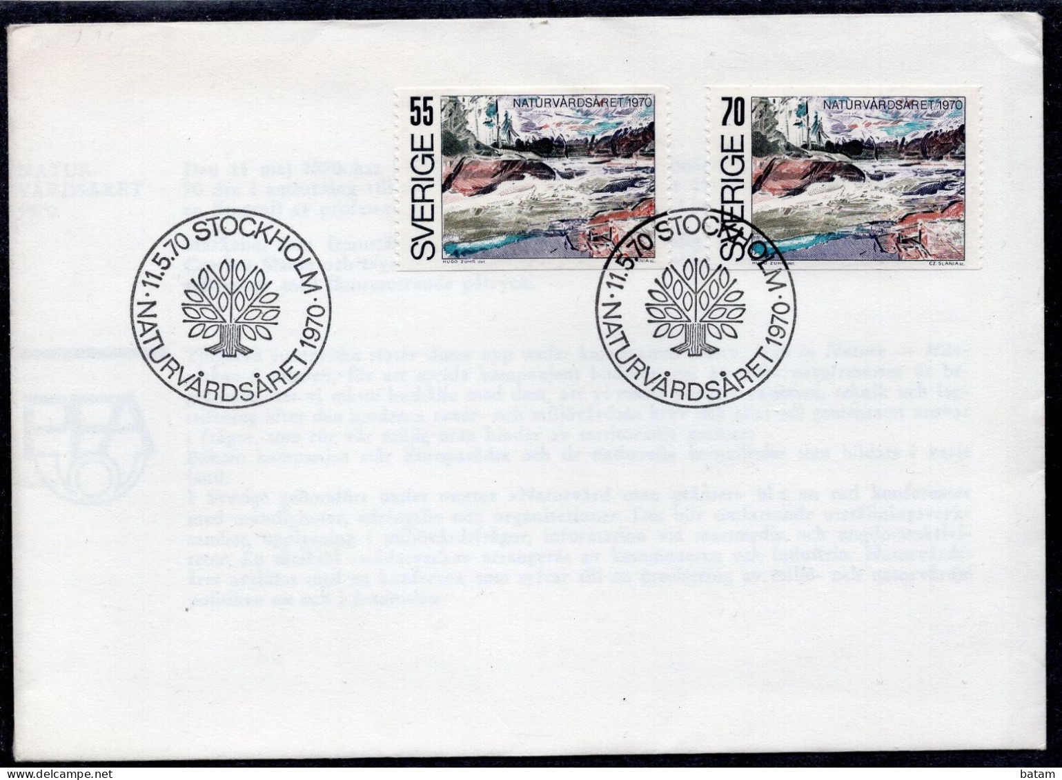 Sweden 1970 - European Nature Conservation Year - FDC - Briefe U. Dokumente