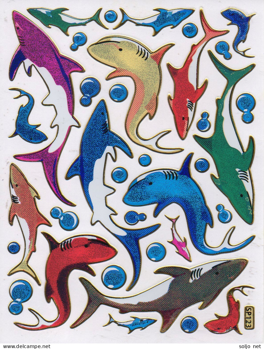 Haie Fische Fisch Aufkleber Metallic Look / Fish Tank Sticker 13x10 Cm ST554 - Scrapbooking
