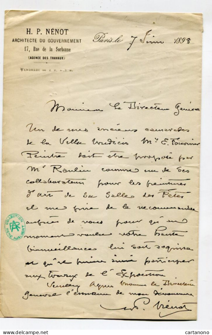 H.P. MENOT Architecte Du Gouvernement 2 Lettres Autographes à En Tête - (à Propos De La Tour Eiffel Et La Sorbonne) - Inventors & Scientists