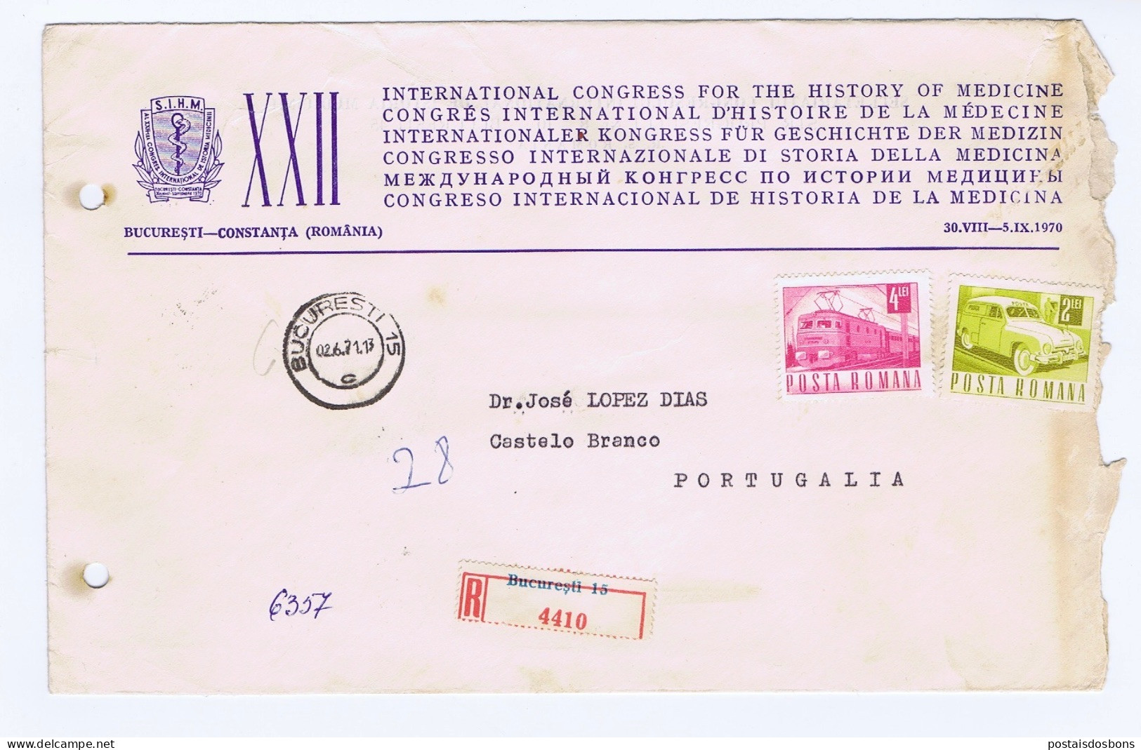 C25A33) Roumanie Romania Posta Romana International Congress History Of Medicine Bucuresti Constanta - Storia Postale