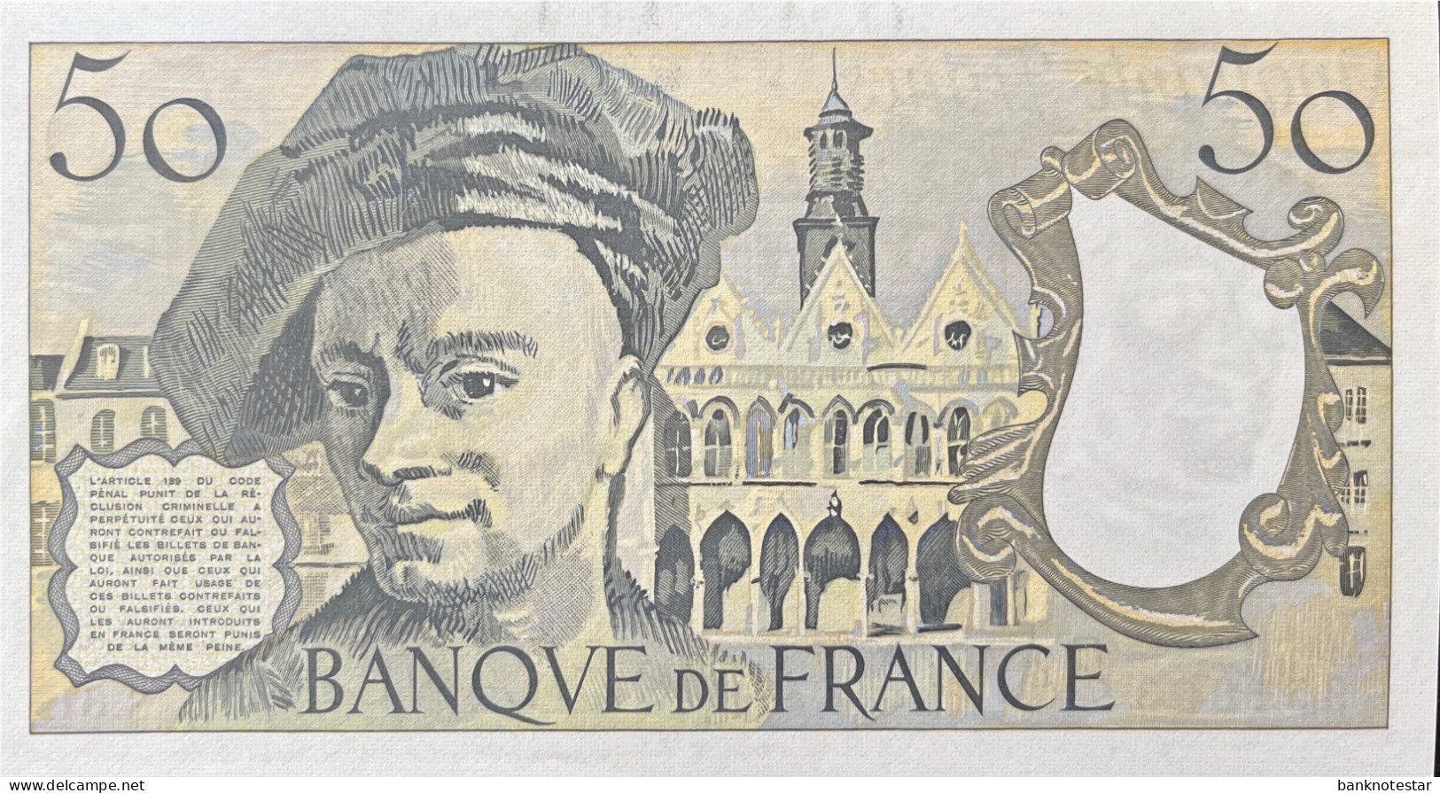 France 50 Francs, P-152b (1986) - UNC - 50 F 1976-1992 ''Quentin De La Tour''