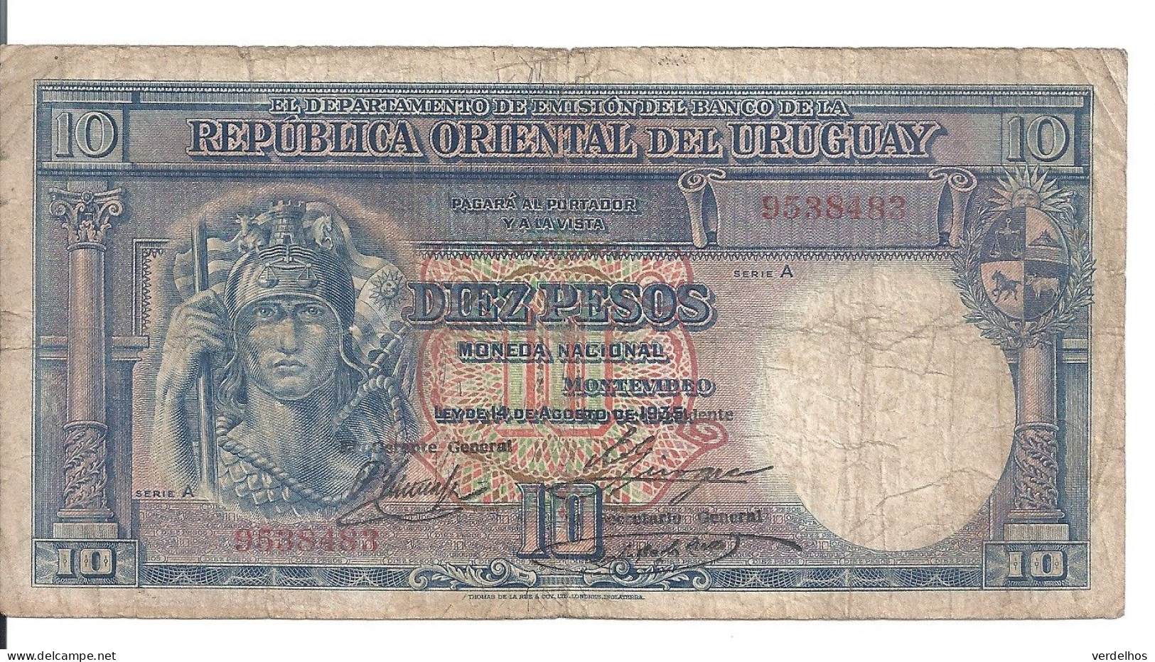 URUGUAY 10 PESOS 1935 VG+ P 30 - Uruguay