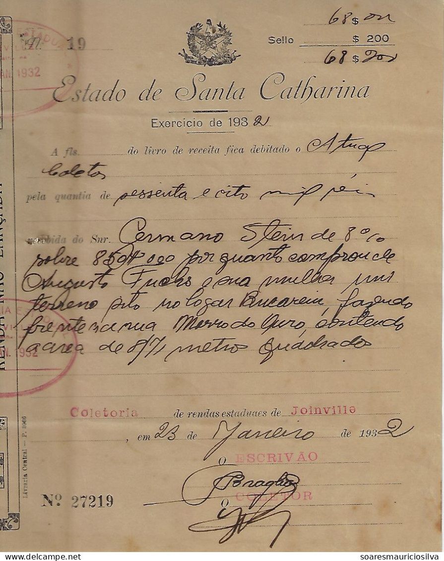 Brazil 1895/1932 process of sale property in Bucarein Joinville with 1890 Land Concession from the Dona Francisca colony