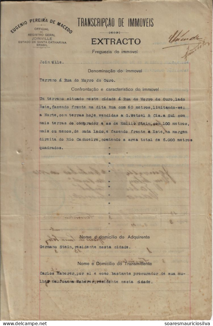 Brazil 1895/1932 process of sale property in Bucarein Joinville with 1890 Land Concession from the Dona Francisca colony