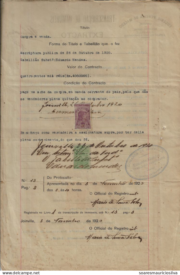 Brazil 1895/1932 process of sale property in Bucarein Joinville with 1890 Land Concession from the Dona Francisca colony