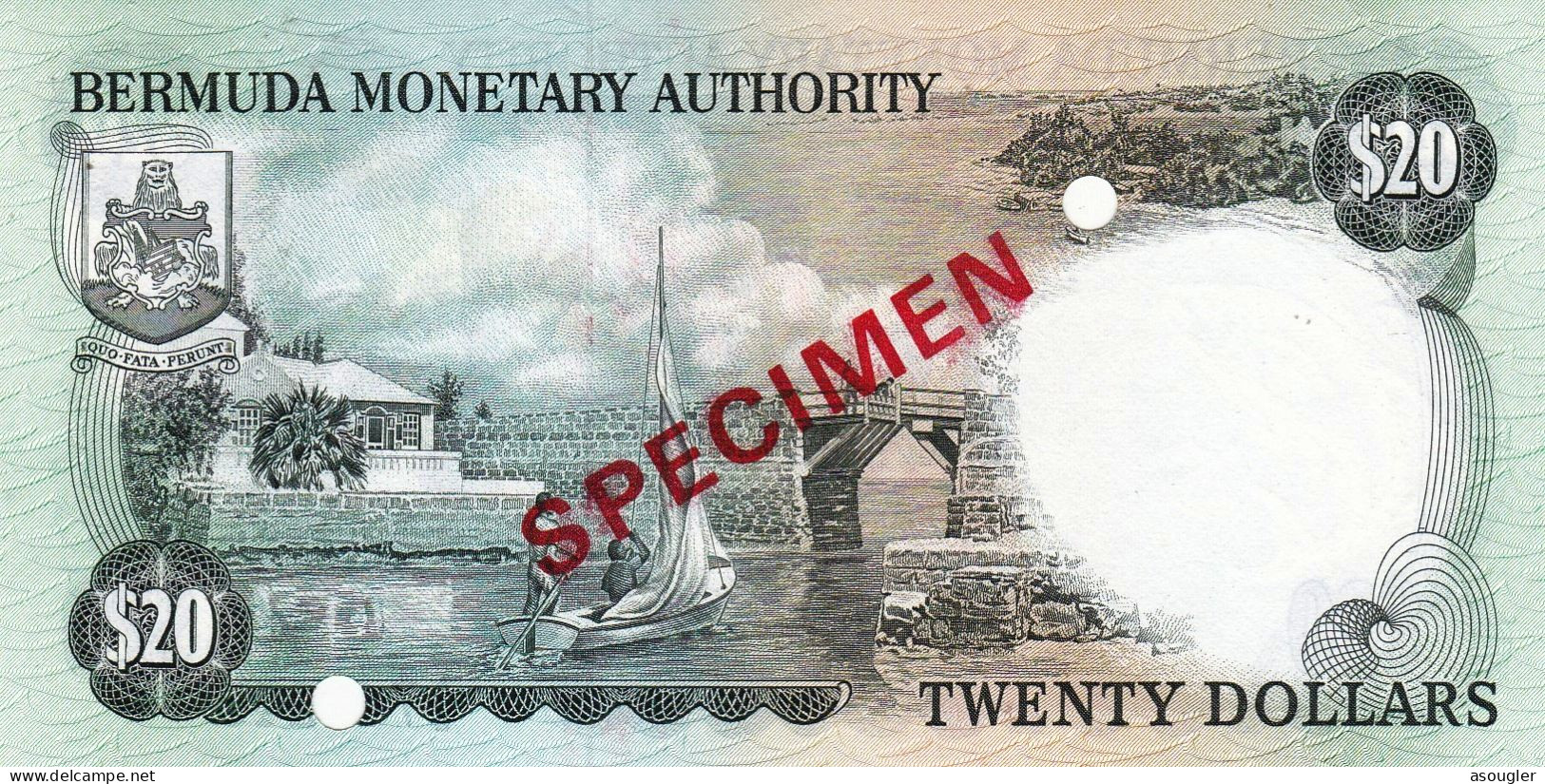 Bermuda 20 Dollars 1984 SPECIMEN UNC P-31cs "free Shipping Via Registered Air Mail" - Bermudes