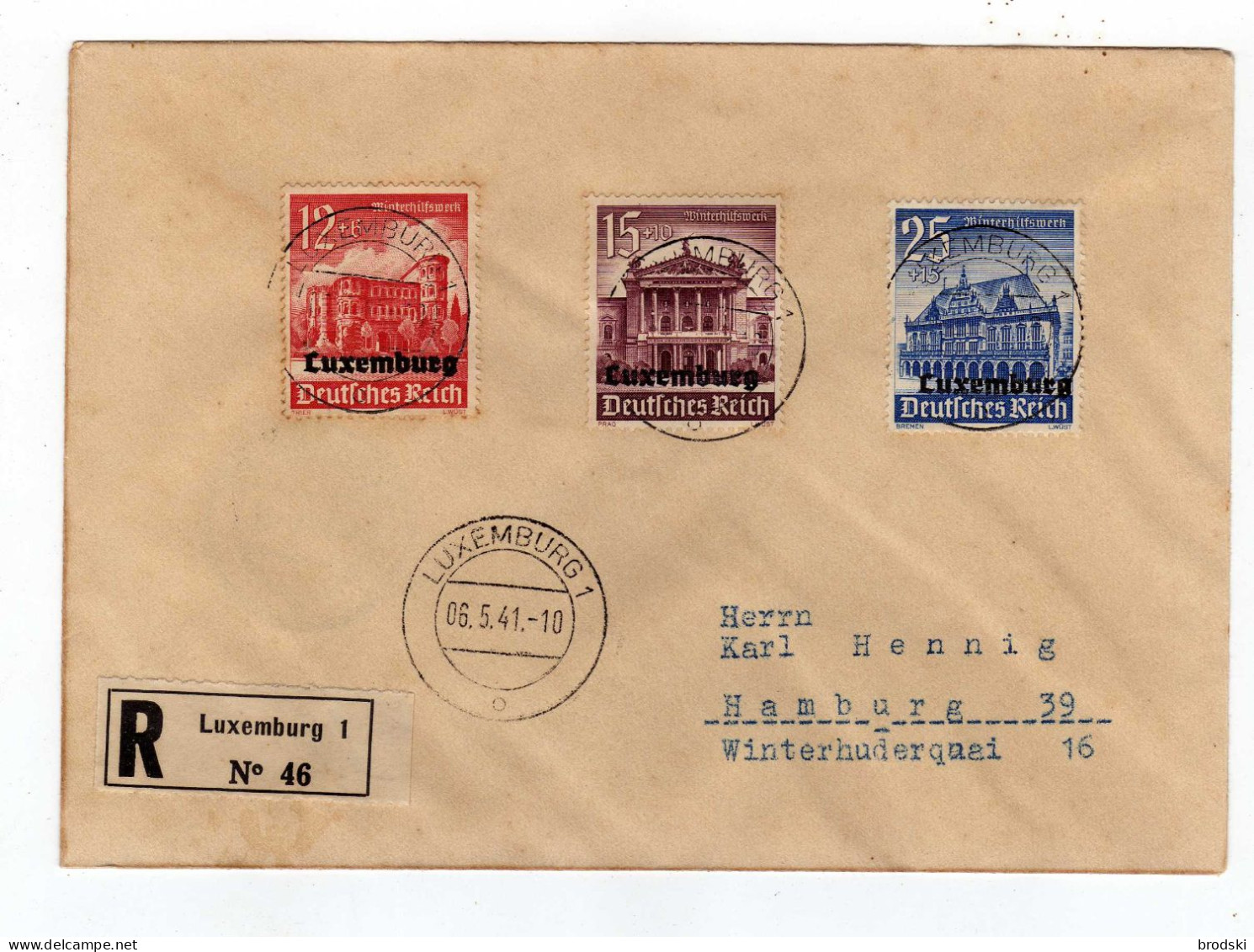 LUXEMBURG 1941 Cover; Luxemburg To Hamburg; Registered Recommandé  Reco R - 1940-1944 German Occupation
