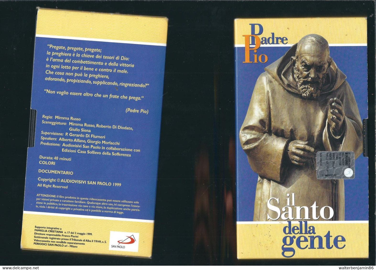 VHS 1999 ALLEGATO DI FAMIGLIA CRISTIANA - PADRE PIO IL SANTO DELLA GENTE DOCUMENTARIO RELIGIOSO - Dokumentarfilme