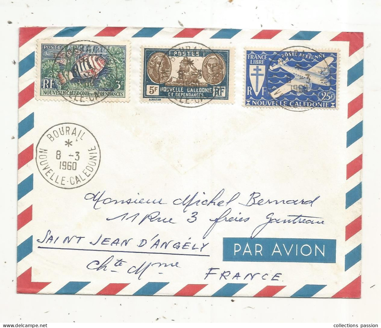 Lettre, NOUVELLE CALEDONIE ET DEPENDANCES, BOURAIL, 8-3 1960, 3 Timbres - Covers & Documents