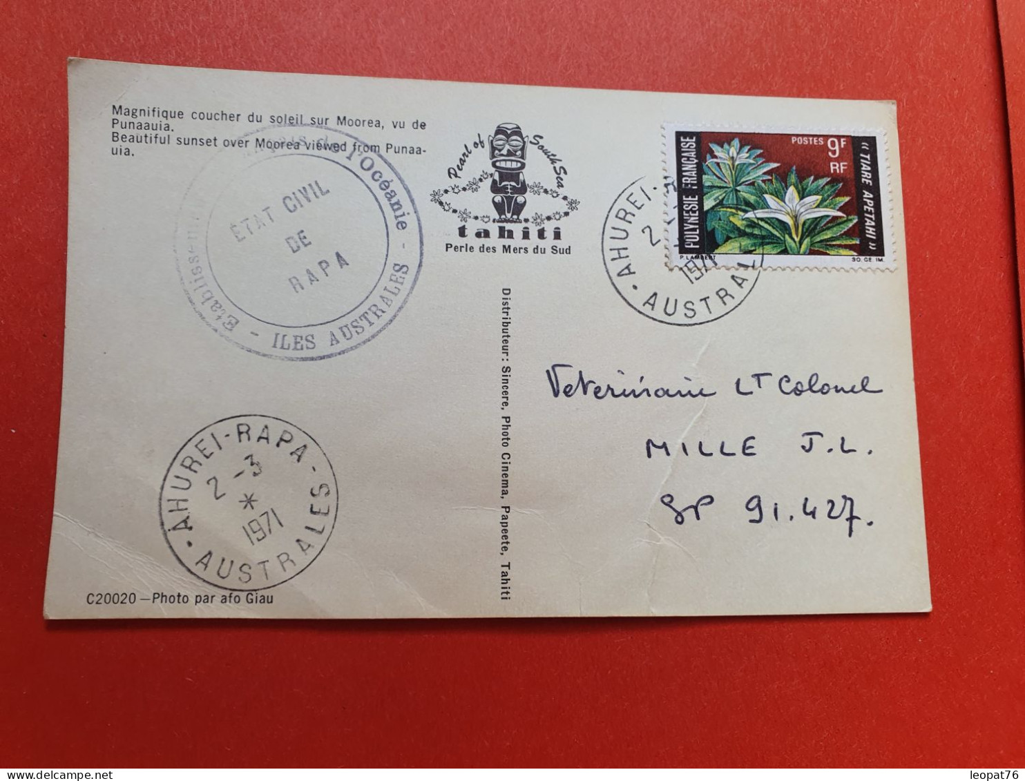 Polynésie - Affranchissement De Ahurei-Rapa Sur Carte Postale Pour SP 91.427 En 1971 - Réf 869 - Neufs