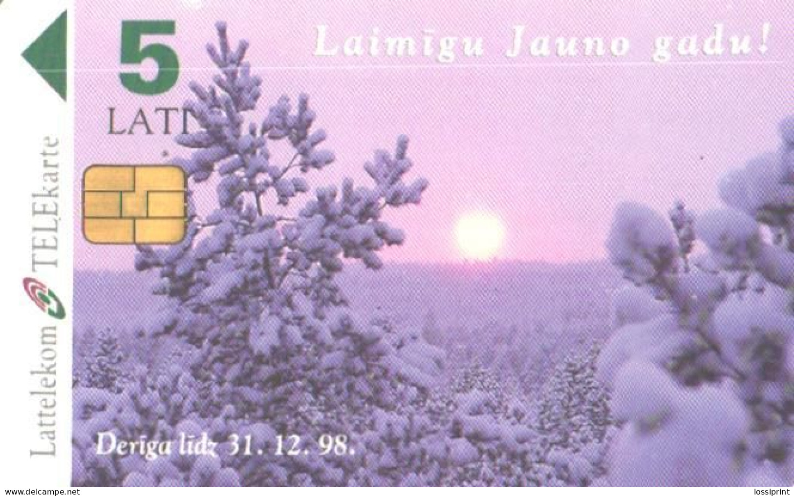 Latvia:Used Phonecard, Lattelekom, 5 Lati, Sunset, Calendar 1998 - Lettonie