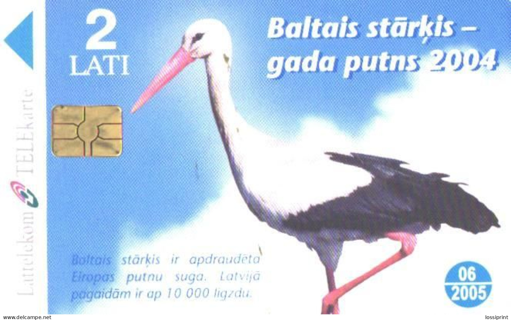 Latvia:Used Phonecard, Lattelekom, 2 Lati, Bird, Stork, 2005 - Lettonie