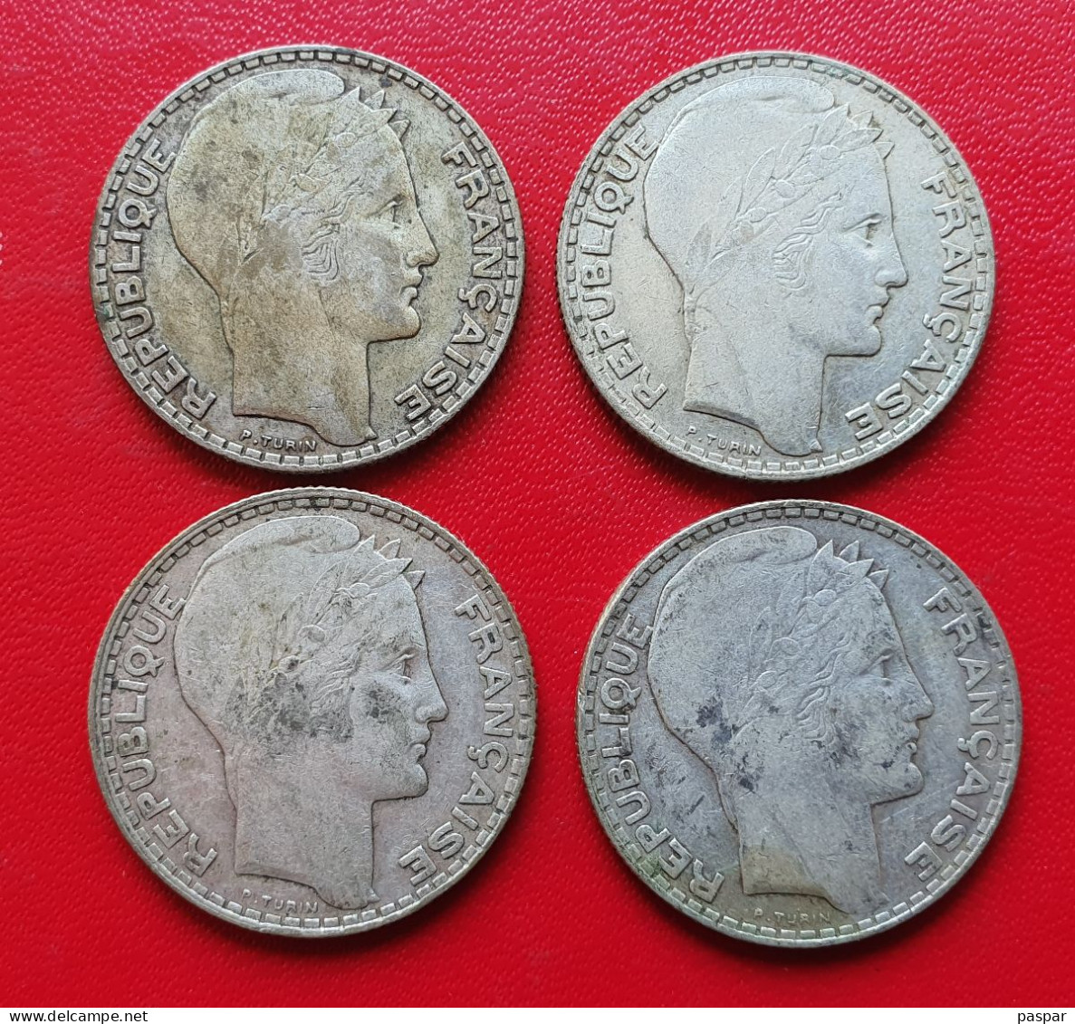 Lot De 4 Pièces De 10 Francs Turin En Argent 1930, 1931, 1932, 1934 - Gad 801 - 10 Francs