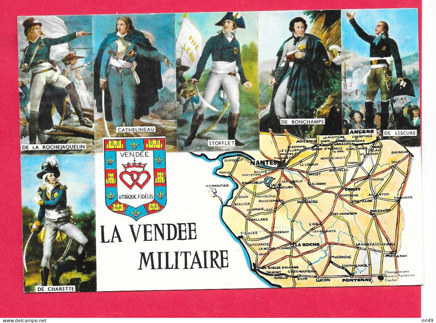 Cpa Vendée, La Vendée MILTAIRE MULTIVUES, CONTOUR DU DEPARTEMENT VENDEE, Dos écrit, Géographique - Pays De La Loire