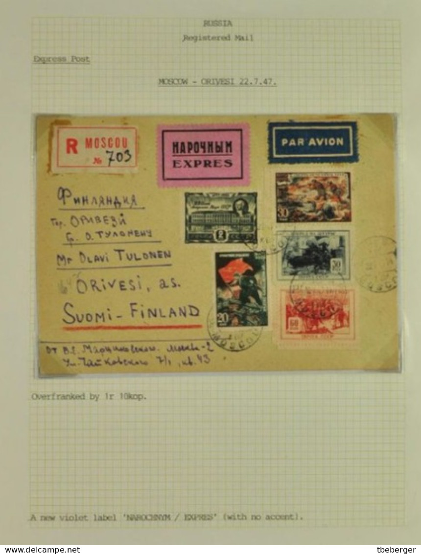 Russia USSR 1947-92 Special Post Express Mail, 15 Covers With Different Labels, Cds's & Frankings Ex Collection Miskin - Covers & Documents