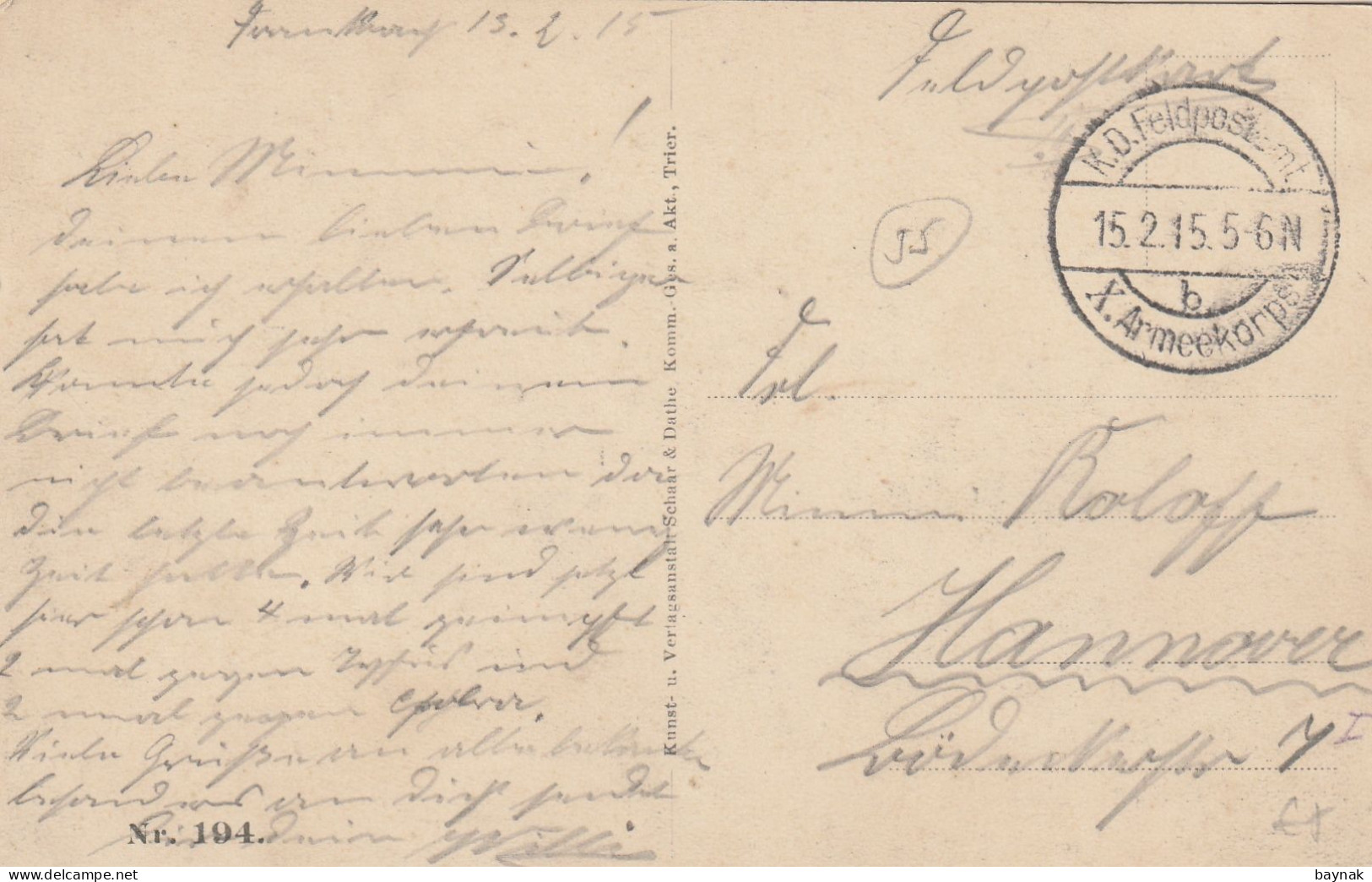 FR2852  --  VVIGNEULLES LES HATTON  --   DEUTSCHE  FELDPOST   --  1915 - Vigneulles Les Hattonchatel