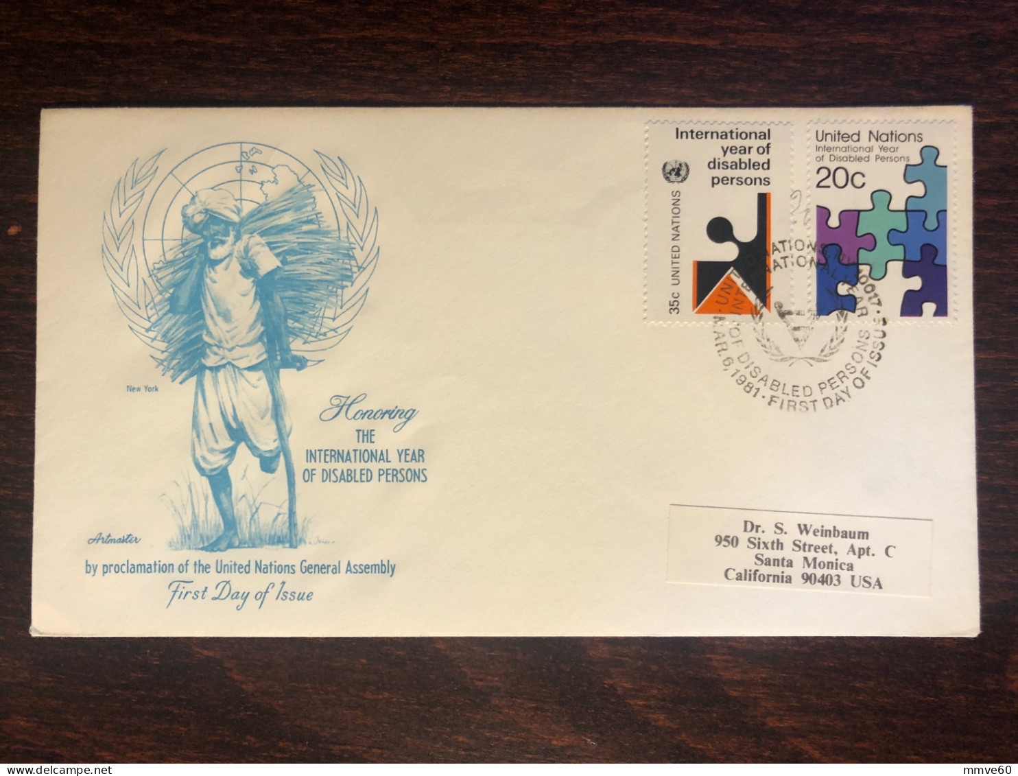 UN UNITED NATIONS FDC NY  1981 YEAR DISABLED YEAR HEALTH MEDICINE - Lettres & Documents