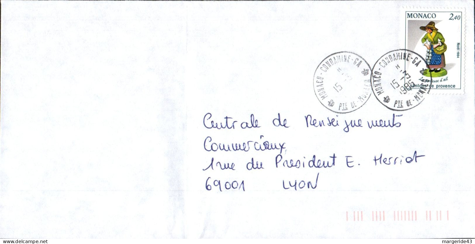 MONACO SEUL SUR LETTRE POUR LA FRANCE 1985 - Briefe U. Dokumente