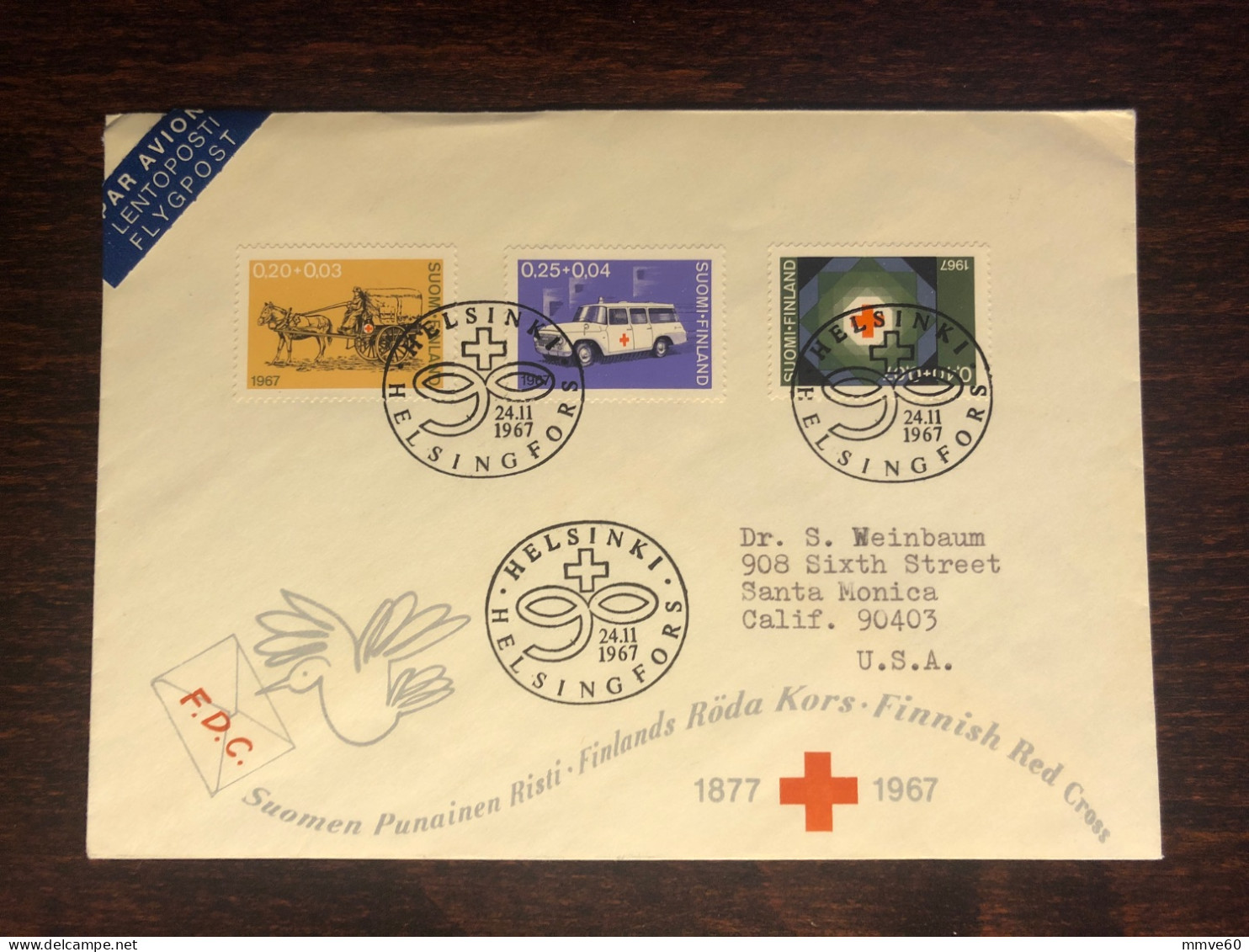 FINLAND FDC  TRAVELED COVER 1967 YEAR RED CROSS  HEALTH MEDICINE - Covers & Documents