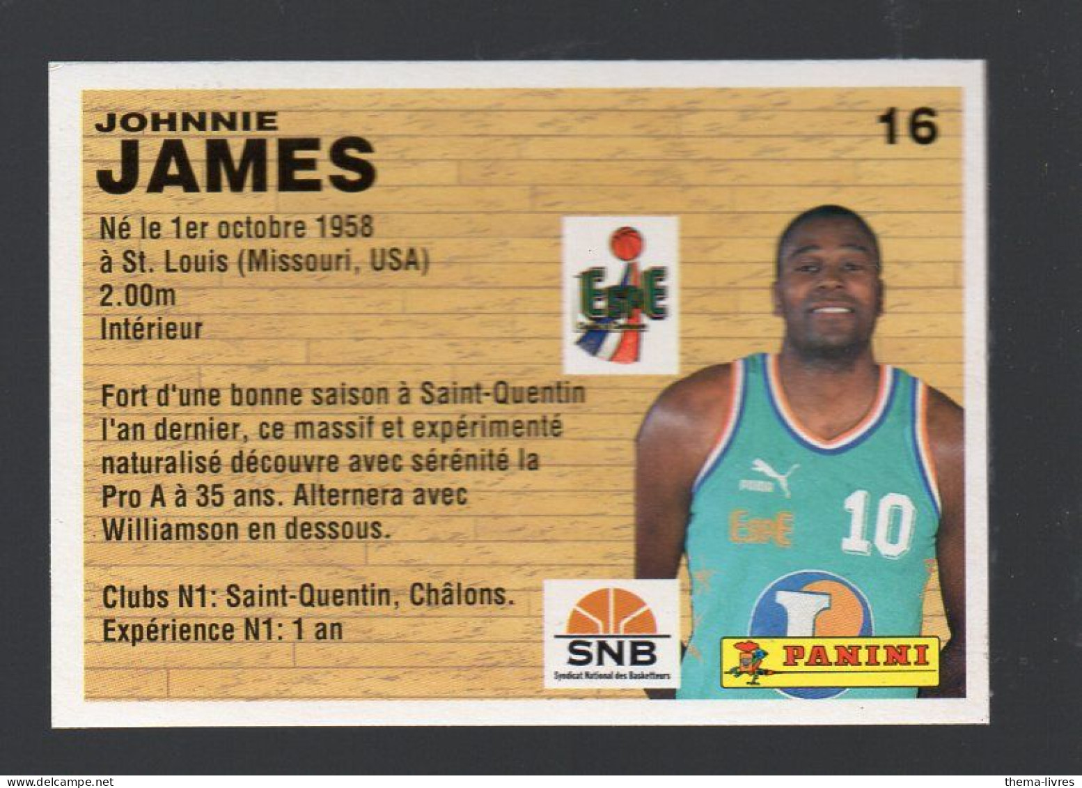 (Basket) Image PANINI 1994 N°16 JOHNNIE JAMES (PPP42671F) - Sonstige & Ohne Zuordnung