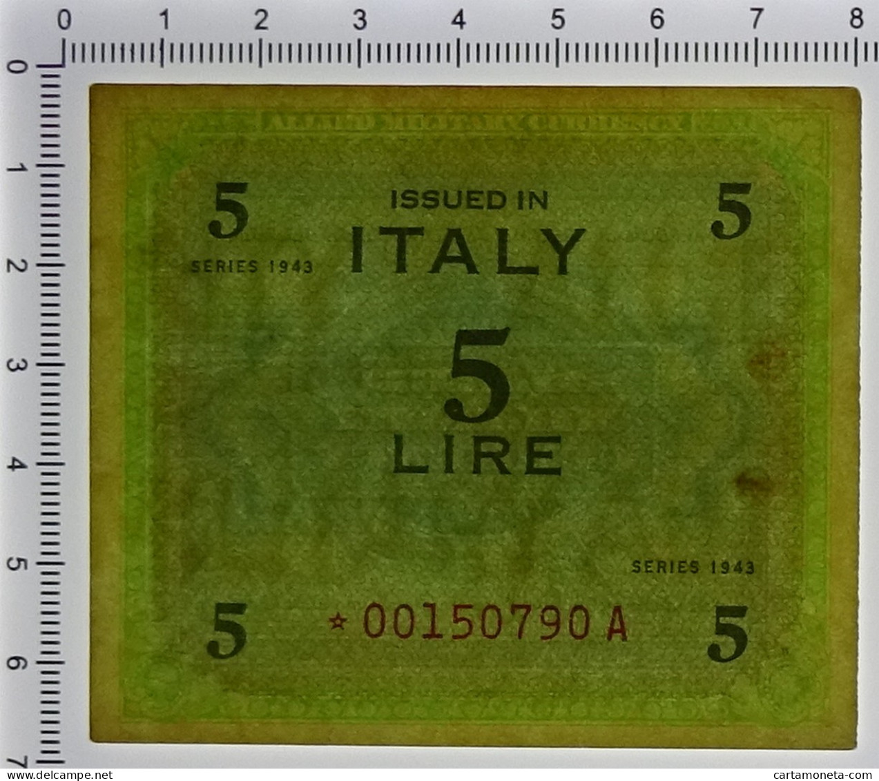 5 LIRE OCCUPAZIONE AMERICANA IN ITALIA MONOLINGUA ASTERISCO 1943 QSPL - Geallieerde Bezetting Tweede Wereldoorlog