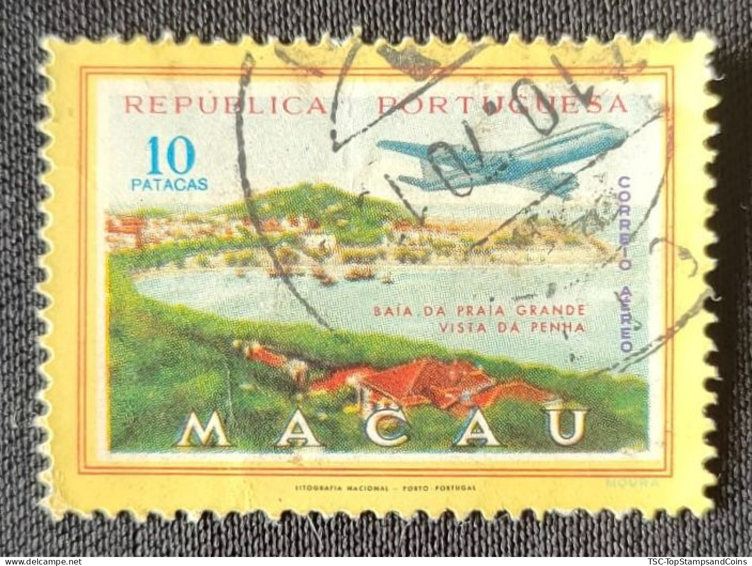 MAC6720UD - Air Mail - Views Of Macau - 10 Patacas Used Stamp - Macau 1960 - Gebraucht