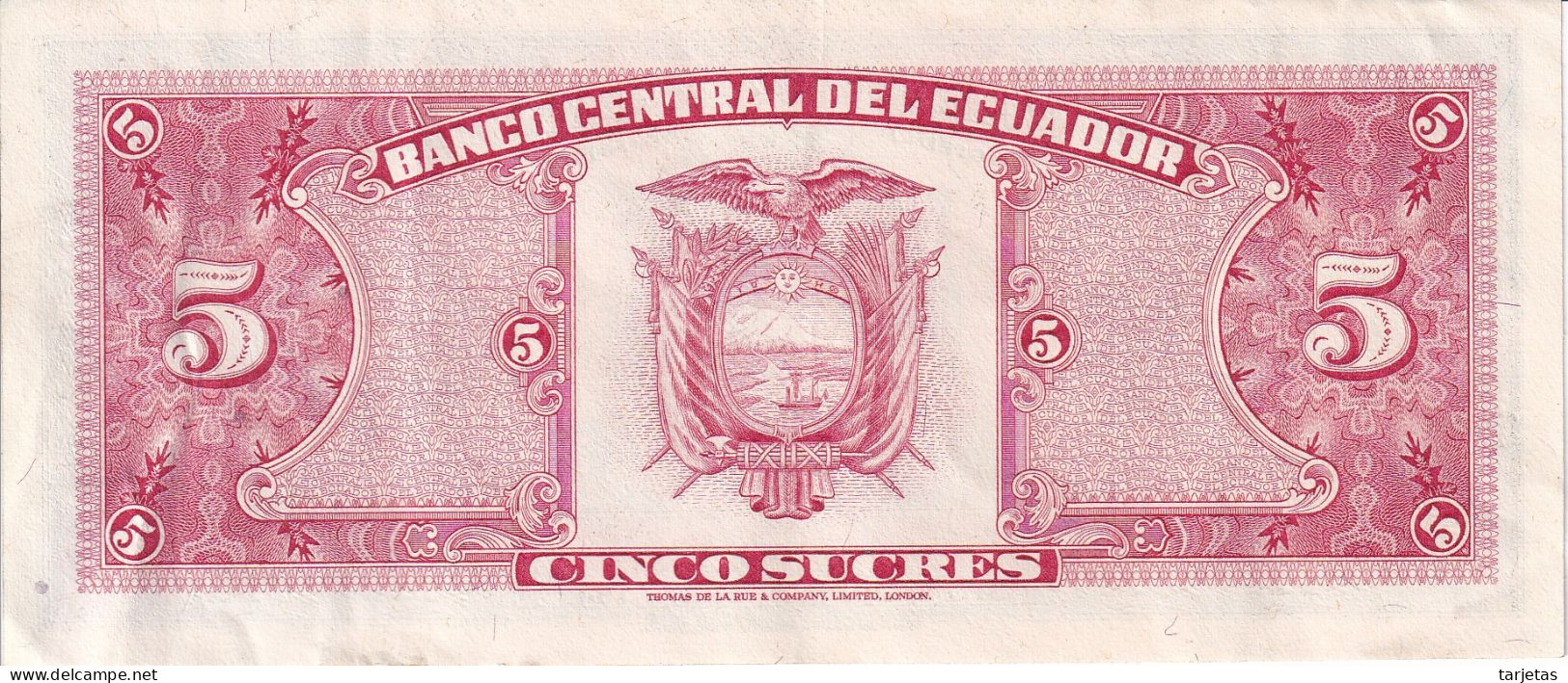 BILLETE DE ECUADOR DE 5 SUCRES DEL AÑO 1979 EN CALIDAD EBC (XF) (BANKNOTE) - Ecuador