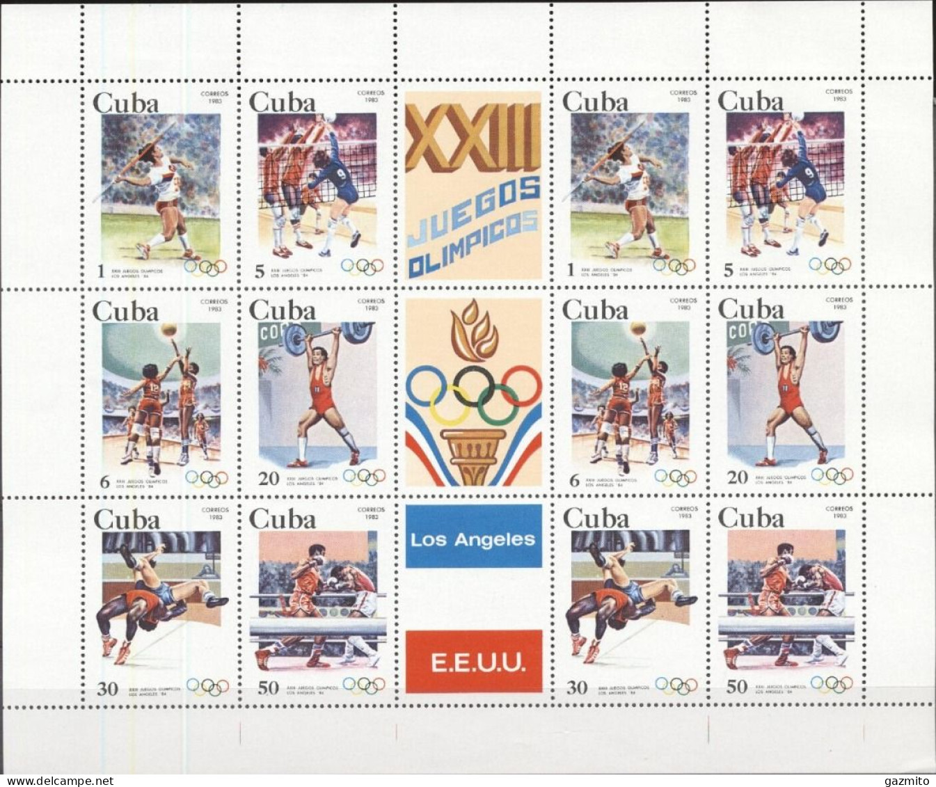 Cuba 1983, Olympic Games In Los Angeles, Volleyball, Basketball, Boxing, Fight, Sheetlet - Volleybal