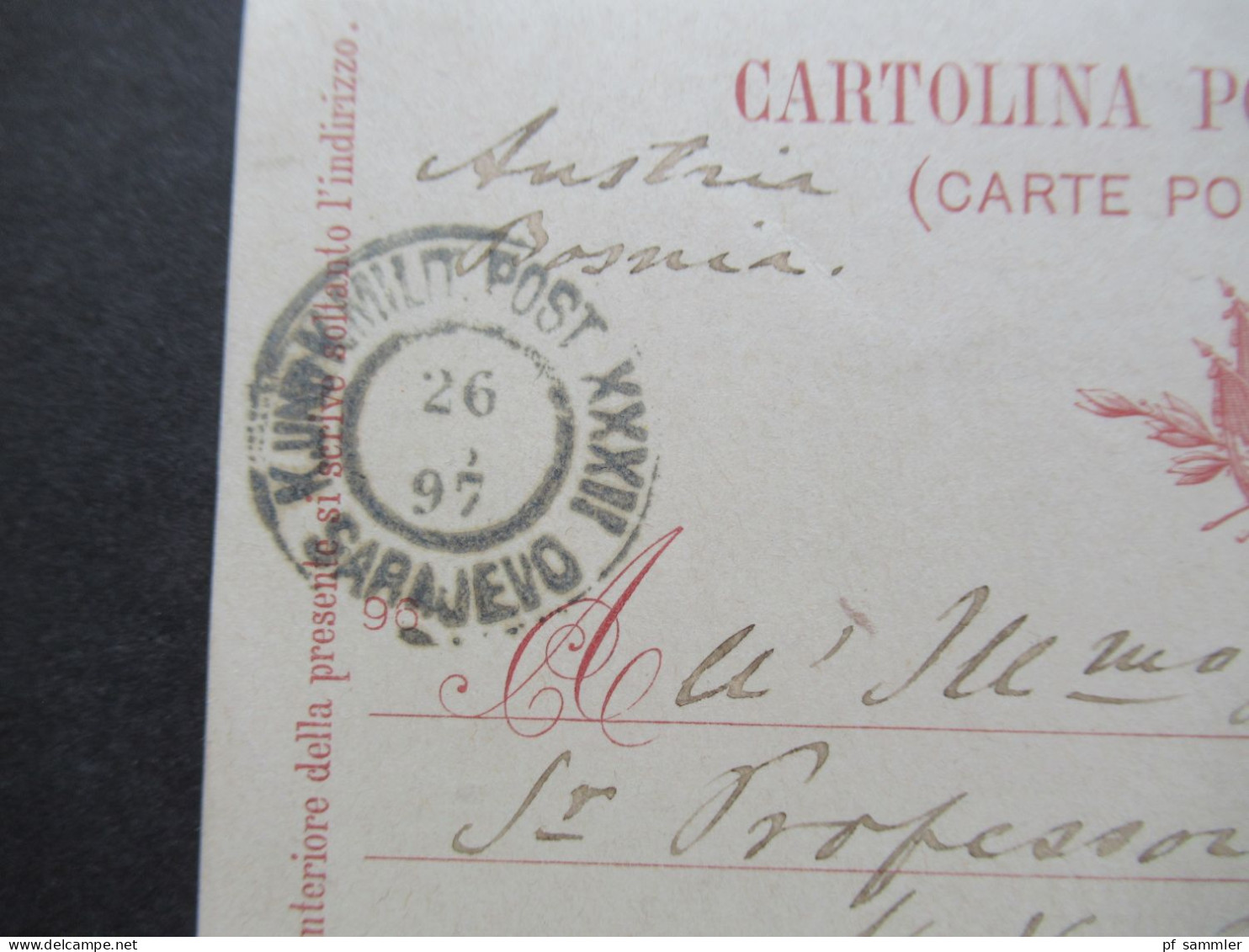 Italien 1897 Auslands PK Taormina - Sarajevo Österreich Bosnien Mit Ank. Stempel K Und K Milit. Post XXXII Sarajevo - Stamped Stationery