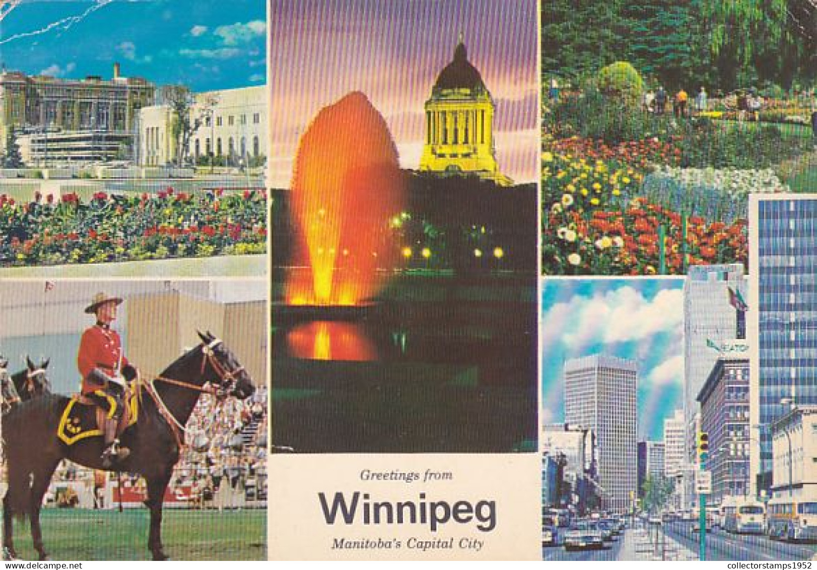 WINNIPEG STREET VIEWS, PARK, MOUNTED POLICE OFFICER, BUSS, CAR, PEOPLE, DIFFERENT VIEWS - Winnipeg