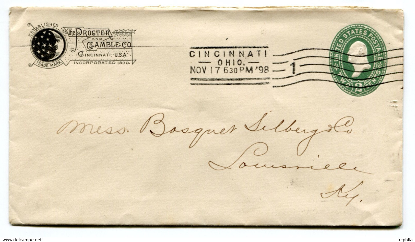 RC 25373 ETATS UNIS USA 1898 ENTIER POSTAL DE CINCINNATI POUR LOUISEVILLE - ...-1900