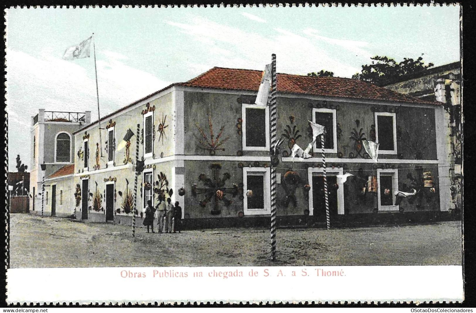 Postal S. Tomé E Principe - S. Thomé - Obras Publicas Na Chegada De Sua Alteza A S. Thomé - CPA Anime Etnic - Santo Tomé Y Príncipe