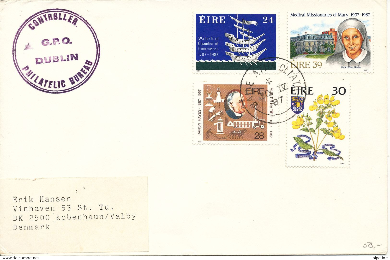 Ireland Cover Sent To Denmark 30-4-1987 Topic Stamps - Covers & Documents