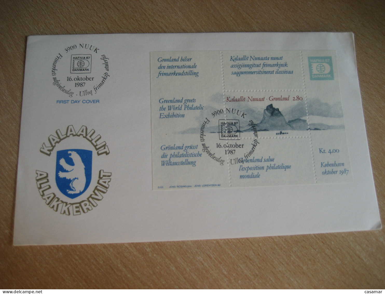 NUUK 1987 Yv Bloc 2 Hafnia Denmark Expo FDC Cancel Cover GREENLAND Denmark - Storia Postale