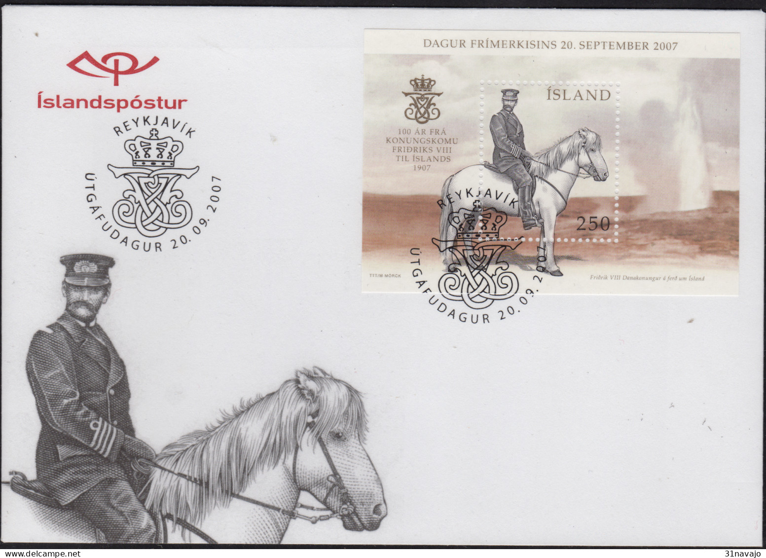 ISLANDE - Centenaire De La Visite Du Roi Frederik VIII Feuillet FDC - FDC