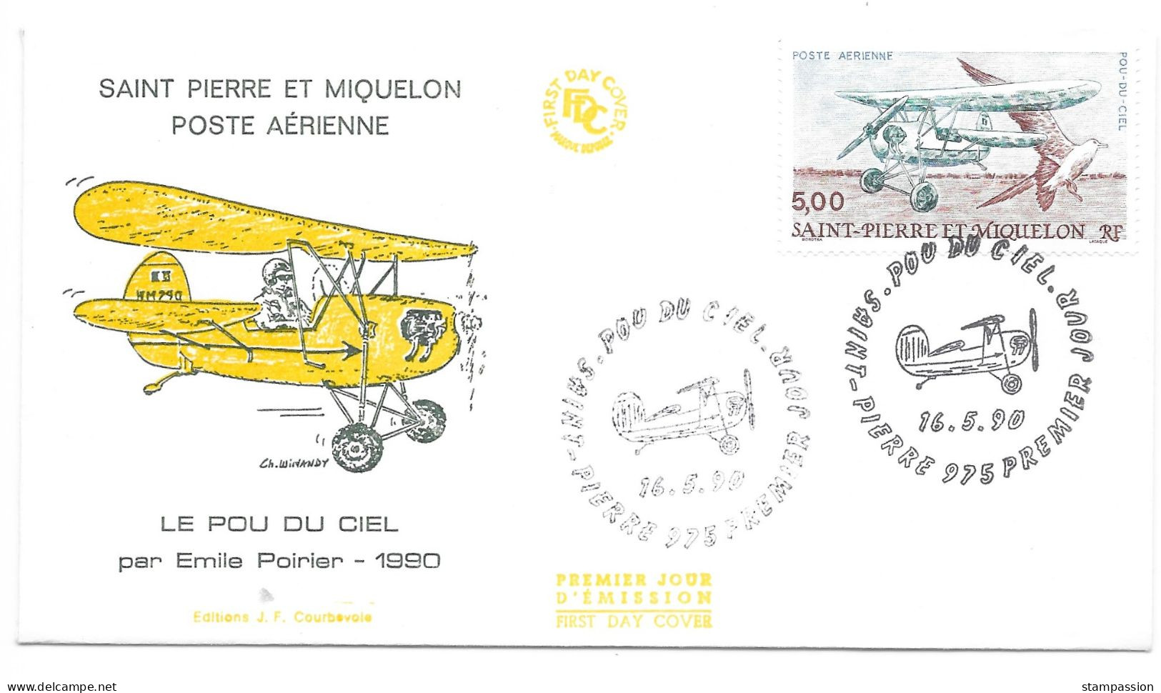 SAINT PIERRE ET MIQUELON 1990 - Enveloppe 1er Jour Datée Du 16/05/1990 - Avion, Plane, Pou Du Ciel - Lettres & Documents