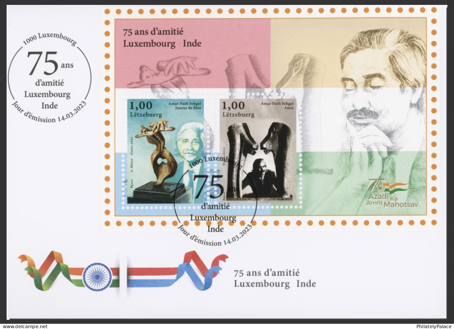 LUXEMBOURG 2023 India Joint Issue,Sculptor, Painter,Poet Amar Nath,Flag, MS ,Miniature Sheet, FDC Cover (**) Inde Indien - Briefe U. Dokumente