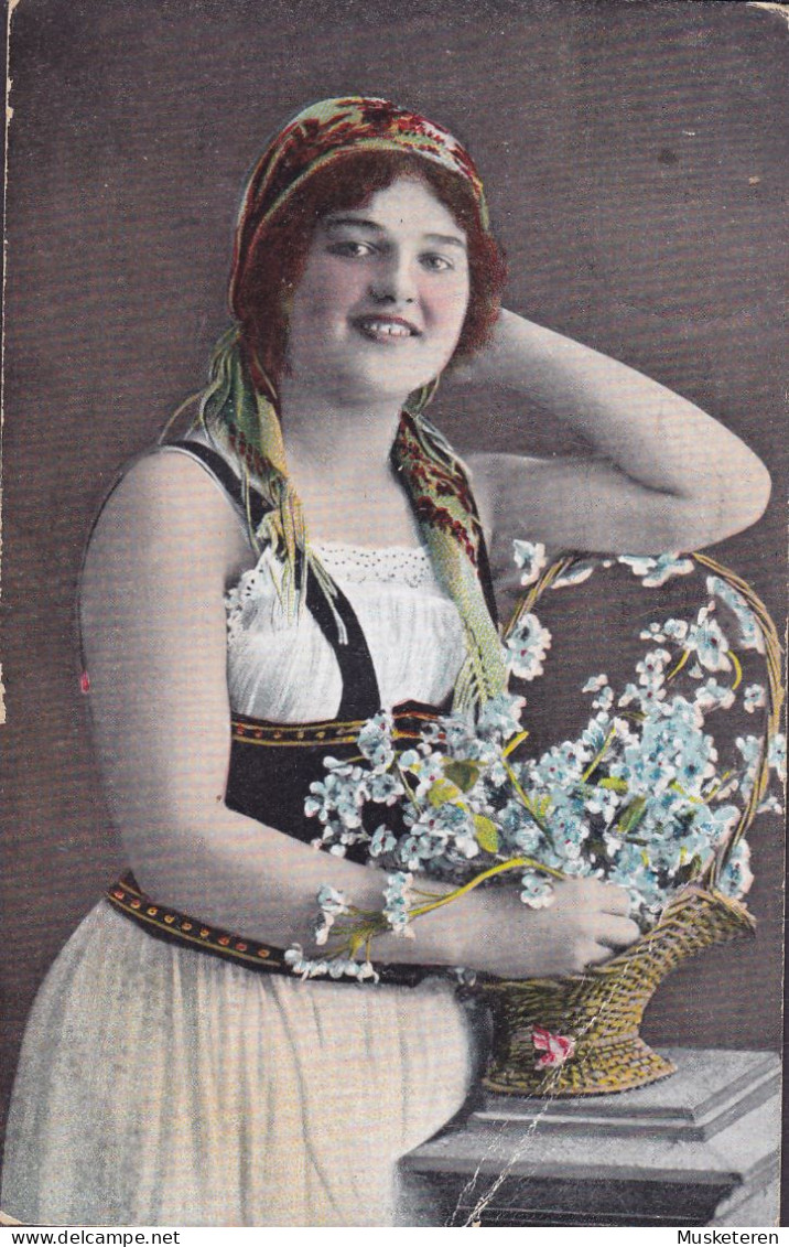 Denmark PPC Women & Flower Basket Brotype Ia ULLERSLEV (SCARCE Cds.) 1910 Brotype Ia REFSVINDINGE Extremely SCARCE Cds. - Briefe U. Dokumente