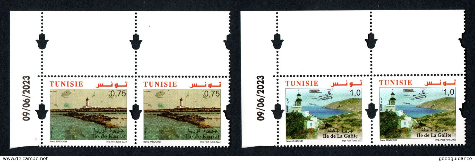 2023- Tunisie - Îles : Kuriat - Galite -Phares - Tortue Marine- Paire - Emission Complète 2v.MNH** Coin Daté - Iles