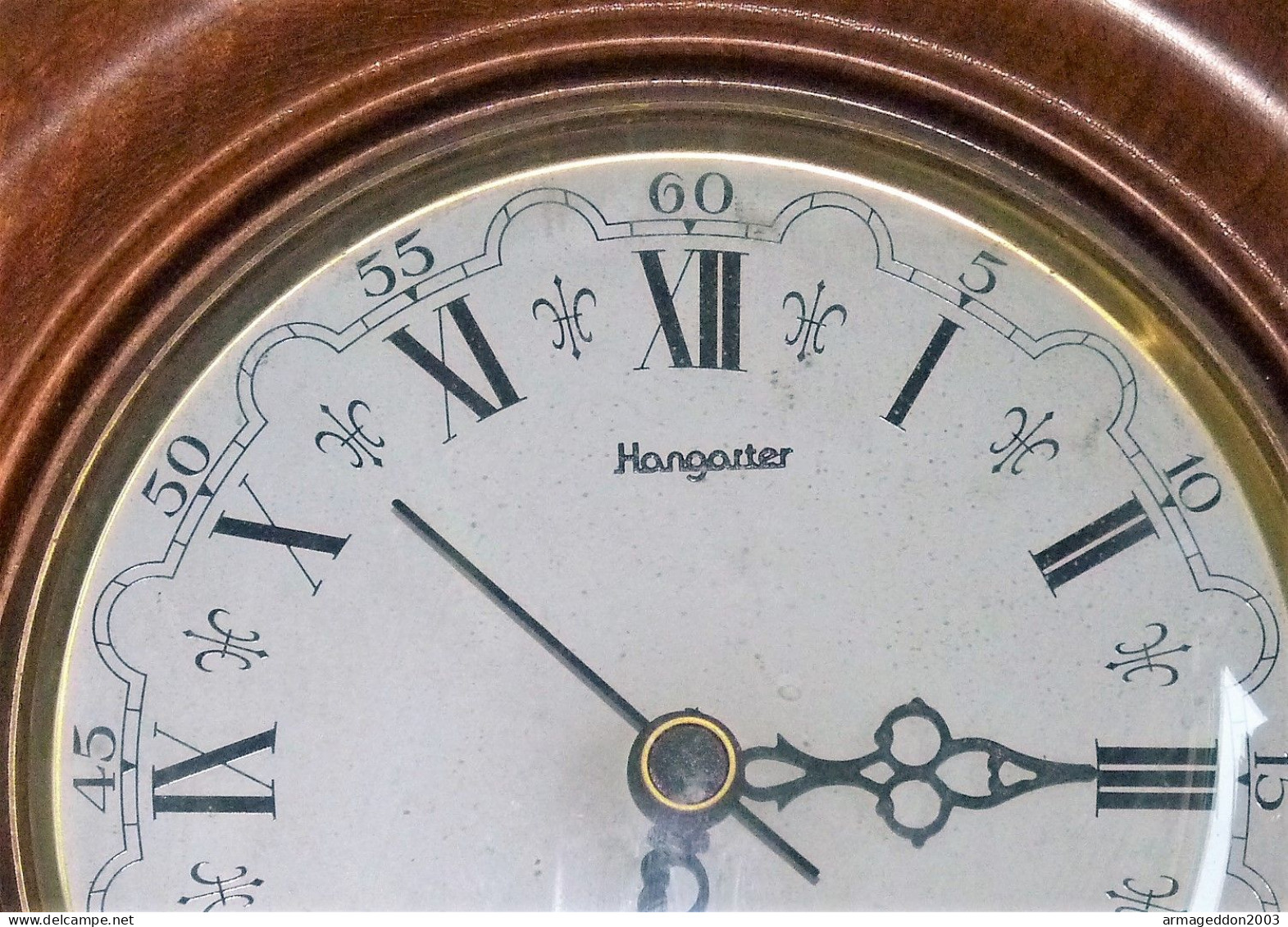 VINTAGE PENDULE MURALE  HANGARTER EN BOIS CHIFFRES ROMAINS VITRE QUI S'OUVRE FONctionne - Clocks