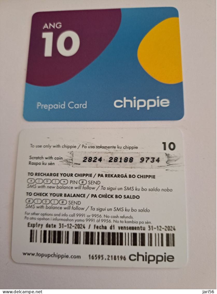 CURACAO PREPAID / CHIPPIE PREPAID CARD  ANG 10,- ,- DATE -31-12-2024 / USED CARD     **13609 ** - Antille (Olandesi)