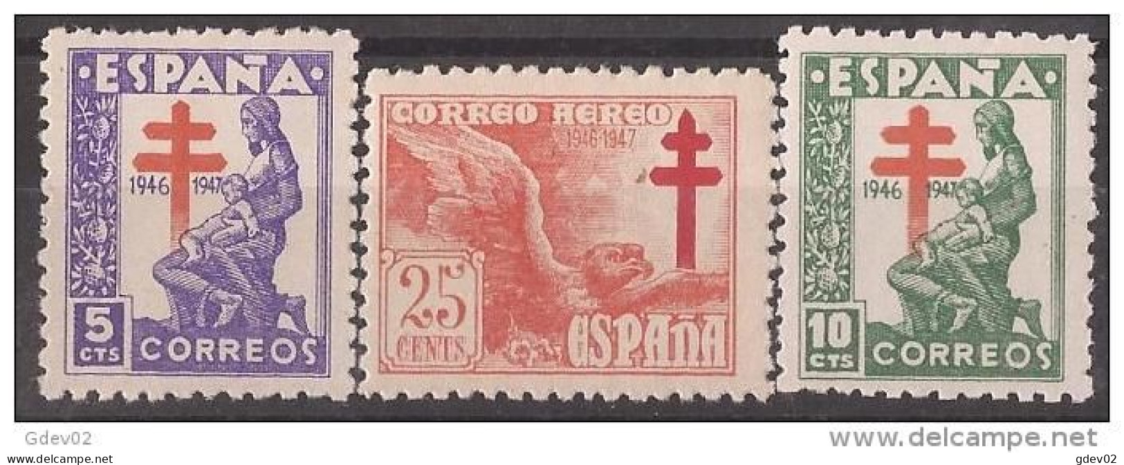 ES1008SASF-L4040-TRELUADROS. España Spain Espagne PRO TUBERCULOSOS 1946. (Ed 1008/0**) Sin Charnela. - Tableaux