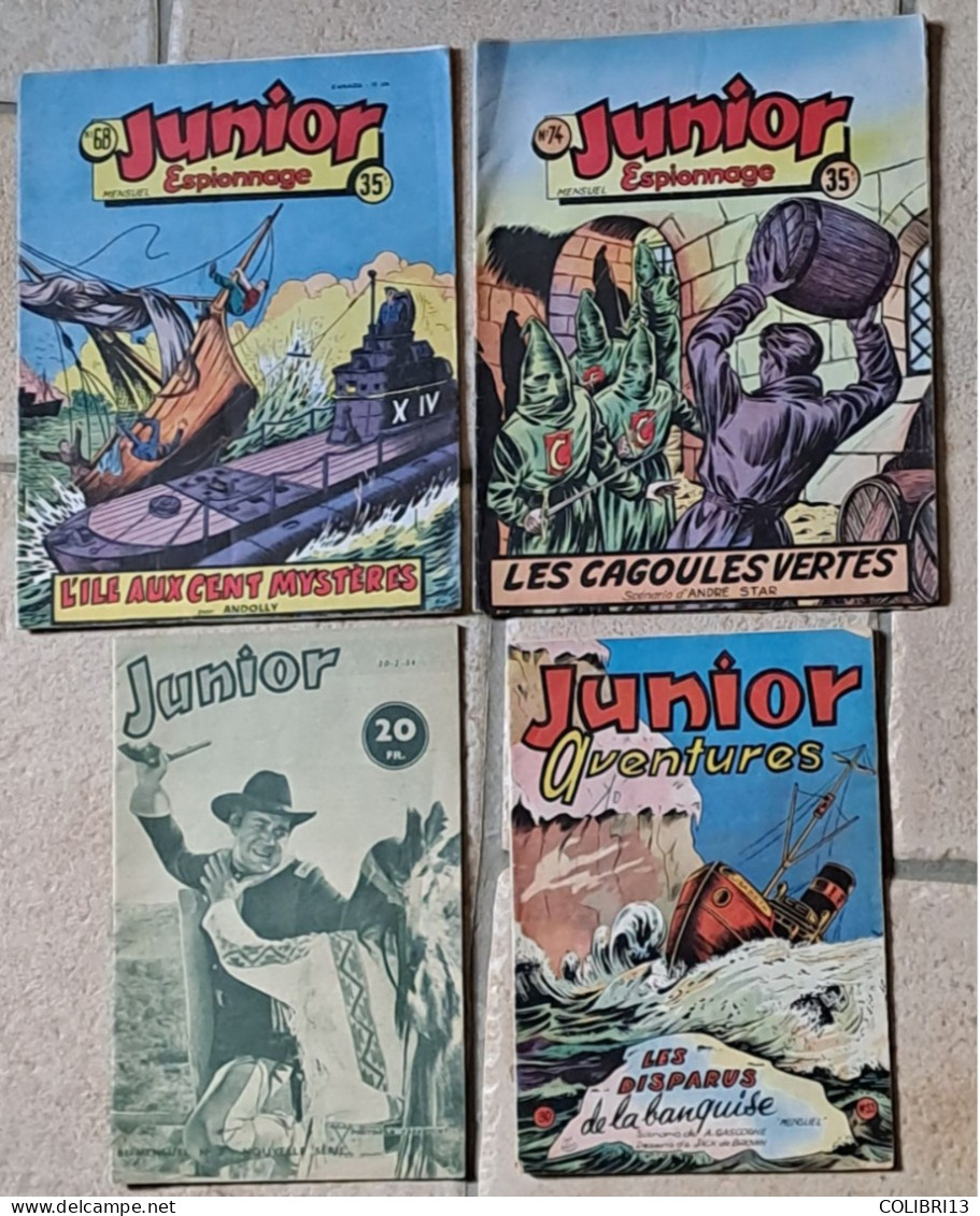 Lot De 4 RC JUNIOR 2 Junior ESPIONNAGE N°68& 74 1 Junior Aventures N°33 1 Junior Nouvelle Série N°2 1953 56 57 - Paquete De Libros