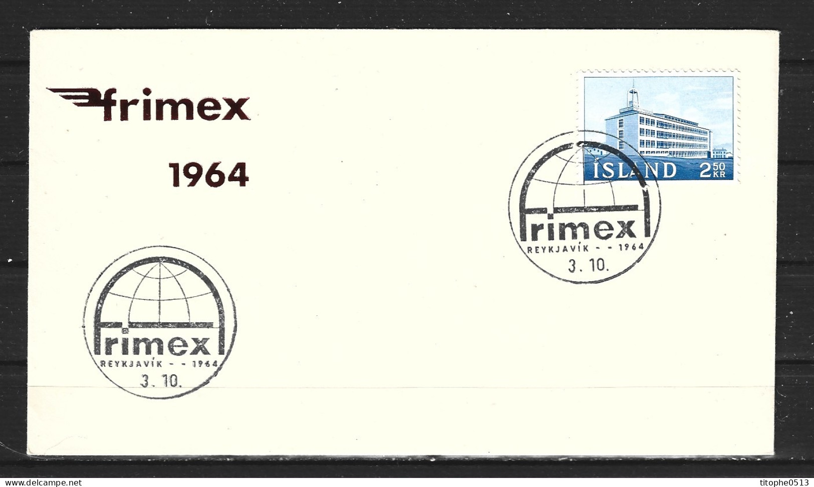 ISLANDE. Enveloppe Commémorative De 1964. Frimex 1964. - Covers & Documents