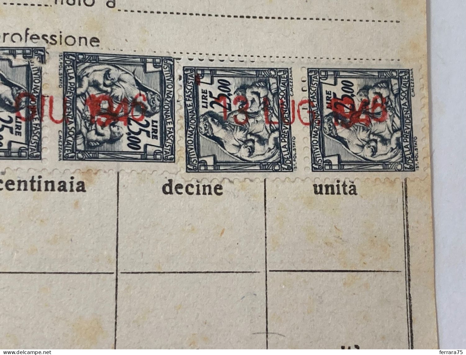 LOTTO MARCHE DA BOLLO LIRE 25,00 ISTITUTO NAZIONALE DELLA PREVIDENZA SOCIALE 1945/1946. - Revenue Stamps