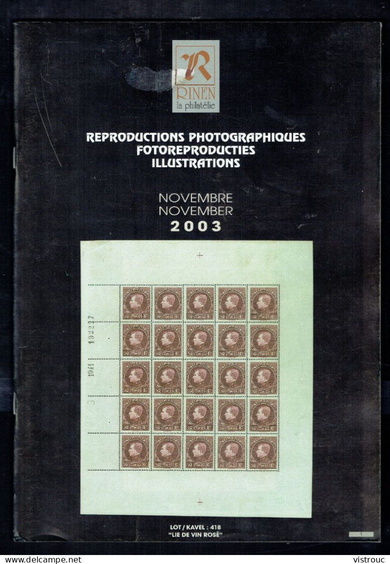 Maison RINNEN - Reproductions Photographiques De Pièces Exceptionnelles - Vente De Novembre 2003. - Catalogues For Auction Houses